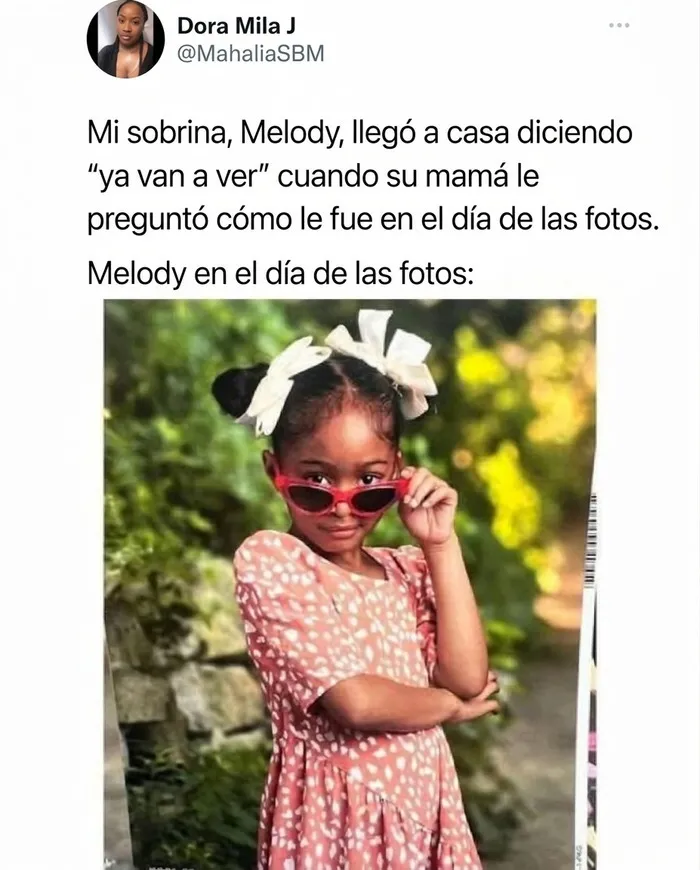 Publicaciones reconfortantes con una niña pequeña posando con gafas de sol rojas.