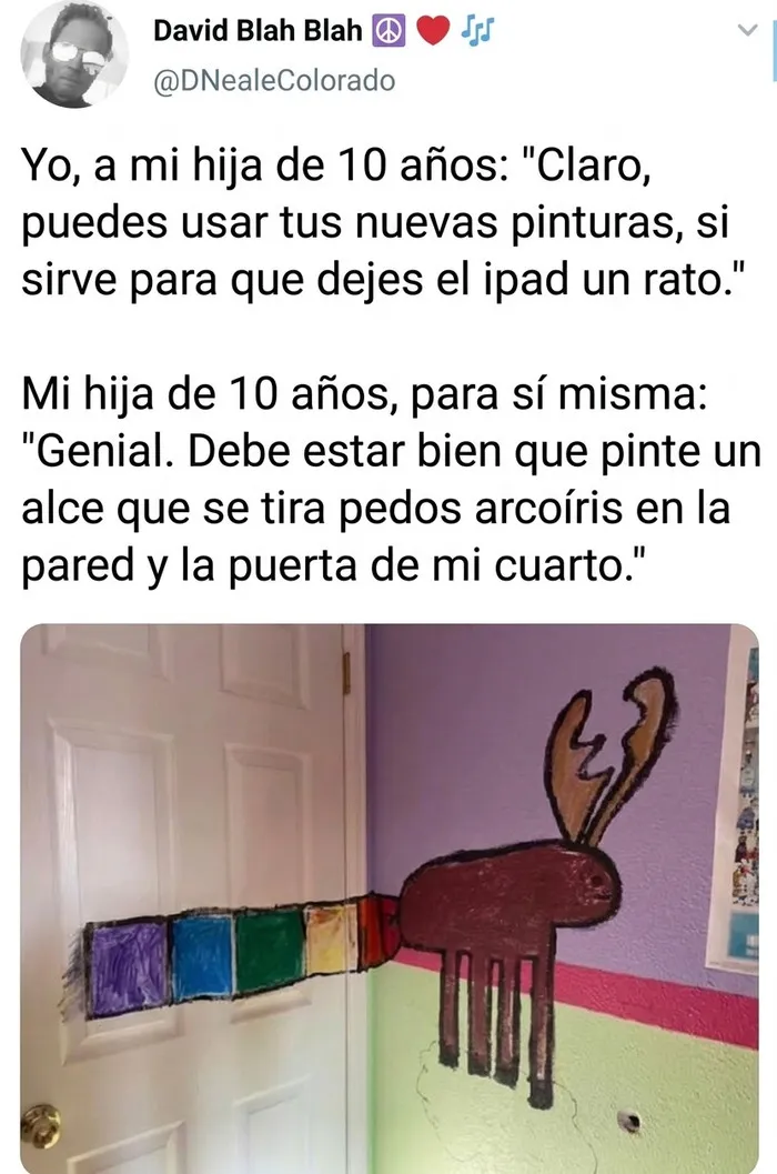 Dibujo infantil de un alce en la pared en publicaciones reconfortantes.