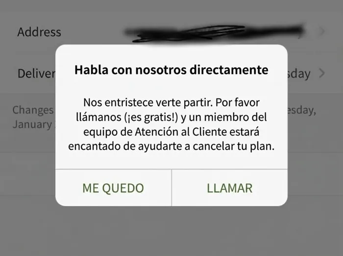 Captura de pantalla de una app que muestra productos mal hechos de software para cancelar