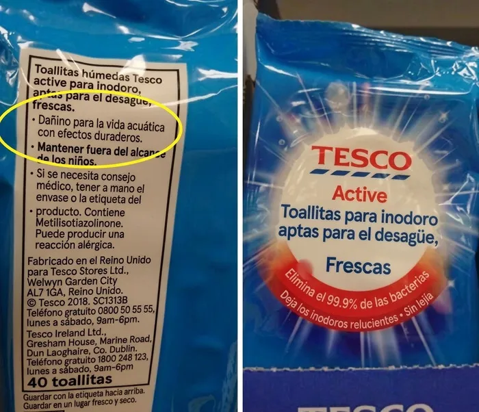 Toallitas de Tesco dañinas para la vida acuática pero aptas para desagüe, de diseñadores terribles