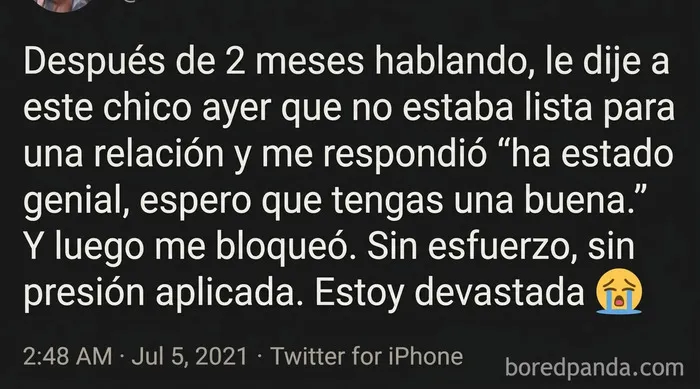 Publicación de Twitter donde una mujer se queja por no ser perseguida, ejemplo de mujeres tóxicas