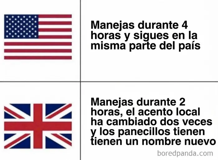 Memes divertidos comparando banderas de Estados Unidos y Reino Unido