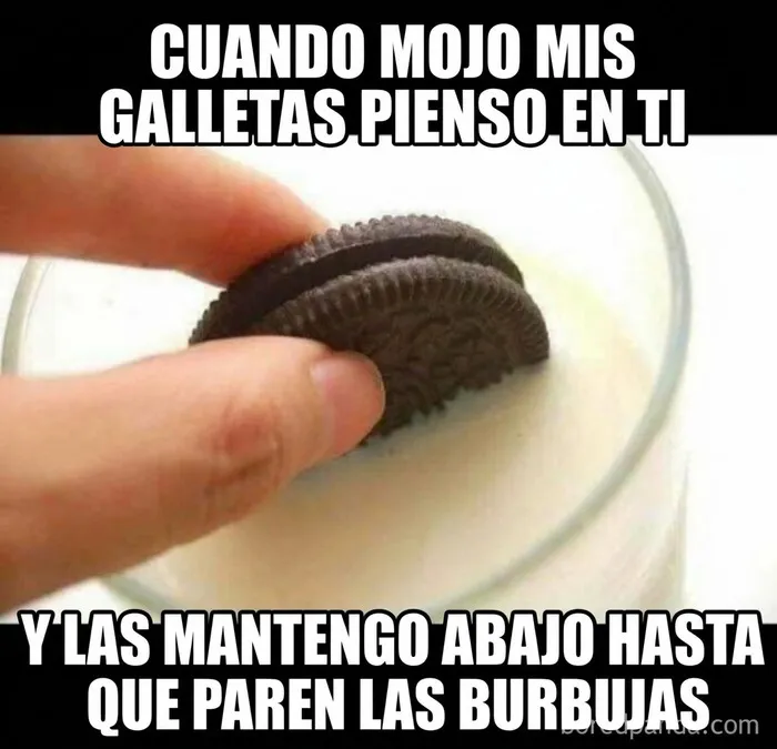 Meme de una galleta sumergida en leche representando memes divertidos