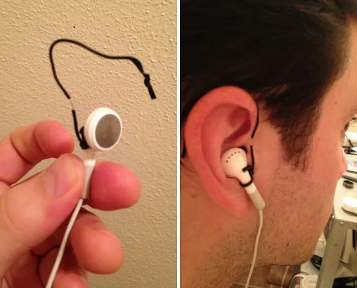 Auriculares modificados con cable que demuestran proyectos caseros fallidos