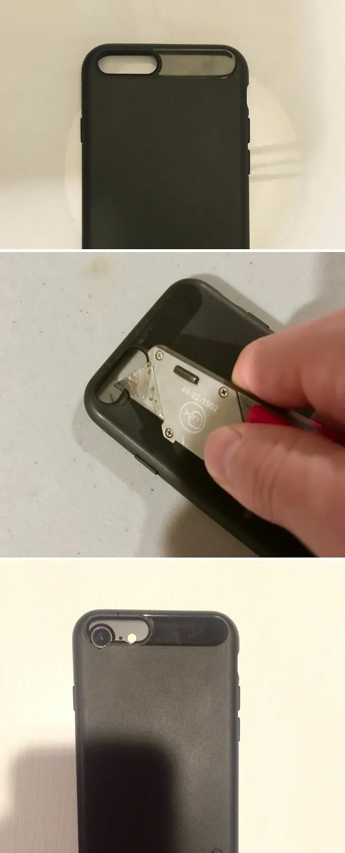 Intento de cortar funda de móvil, uno de los proyectos caseros fallidos
