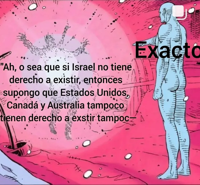 Publicación mostrando diálogo sobre derecho a existir con Israel y países como EE.UU. y Canadá