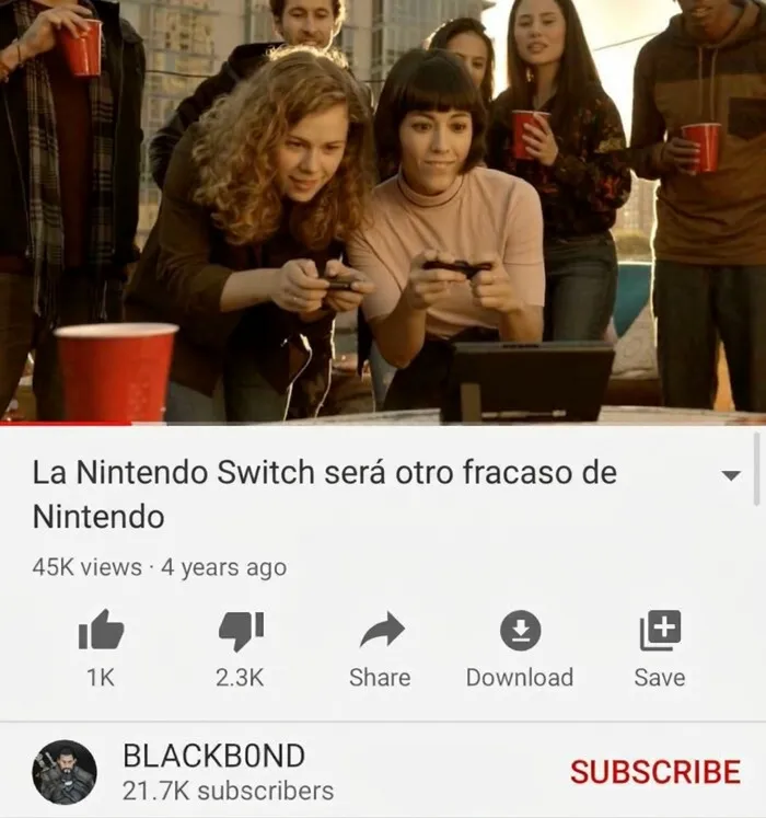 Pantalla de video de YouTube con predicción fallida sobre fracaso de Nintendo Switch