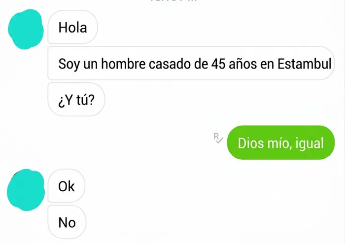 Chat corto donde hombre casado conversa de forma ridícula y mujer responde irónicamente