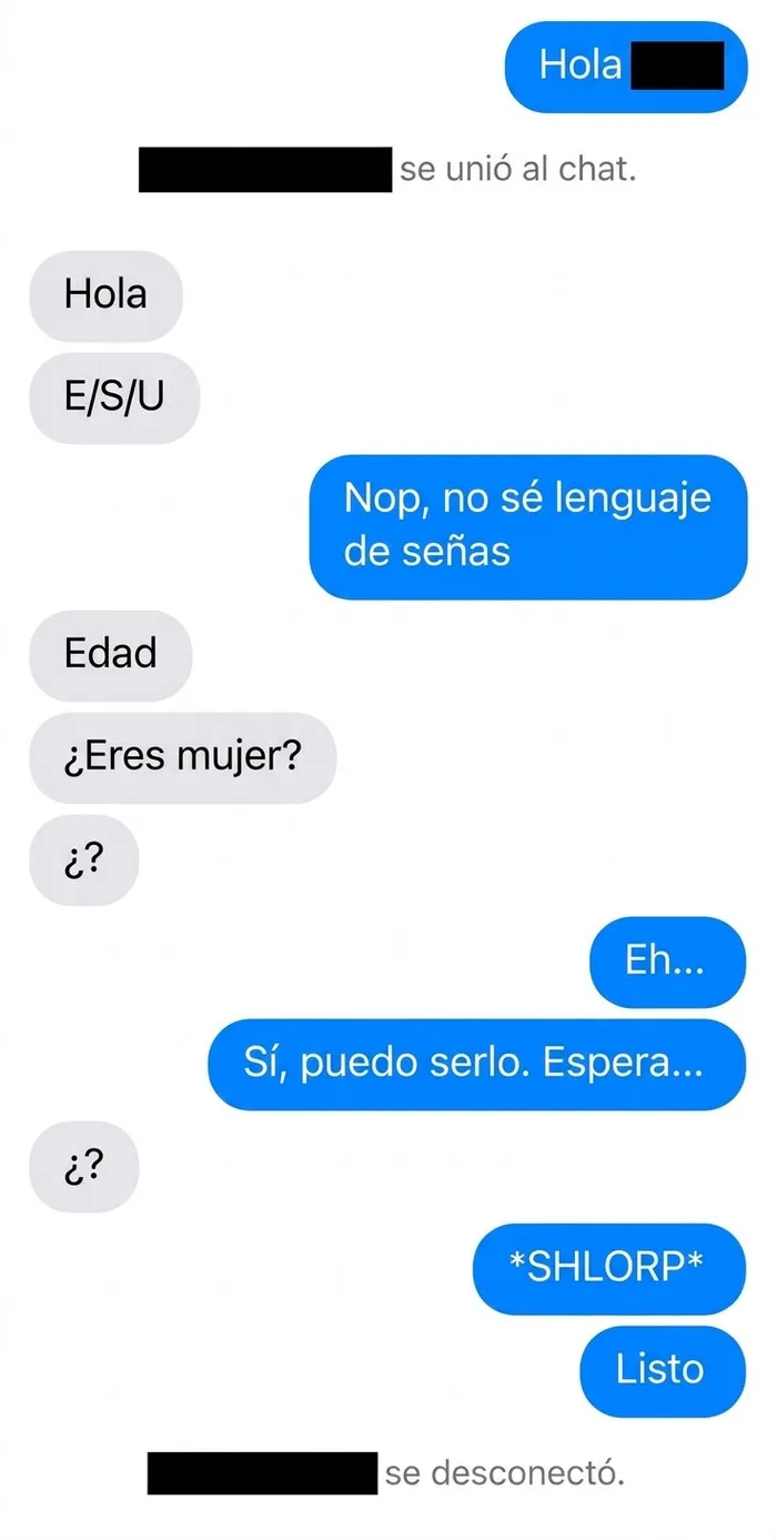 Captura de mensajes exponiendo a hombres ridículos con preguntas inapropiadas en chat