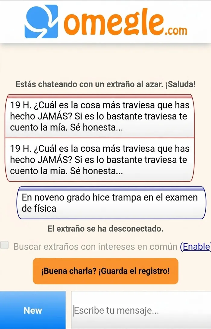 Chat en Omegle donde mujer expone hombre en mensaje de texto ridículo