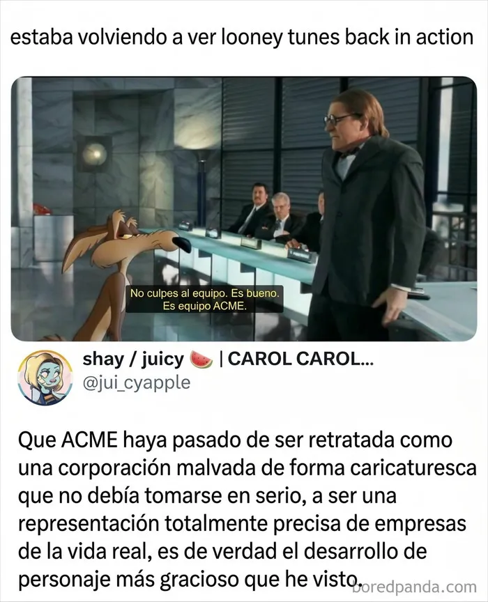 Memes divertidos de publicaciones aleatorias con ACME de Looney Tunes en oficina y texto humorístico