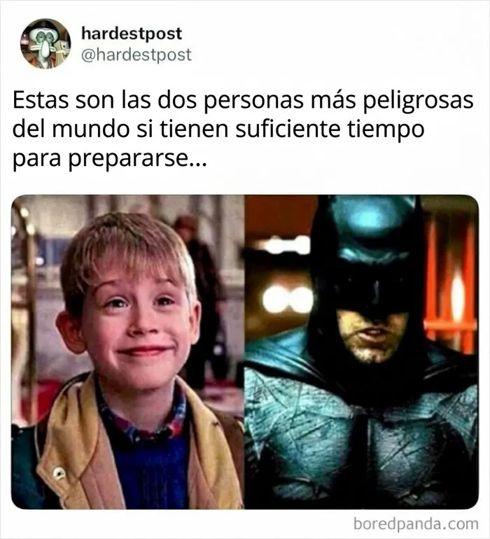 Meme de publicaciones aleatorias con imágenes de niño y Batman destacando personas peligrosas