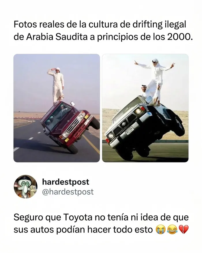 Fotos de drifting ilegal en Arabia Saudita con autos Toyota a principios de 2000.