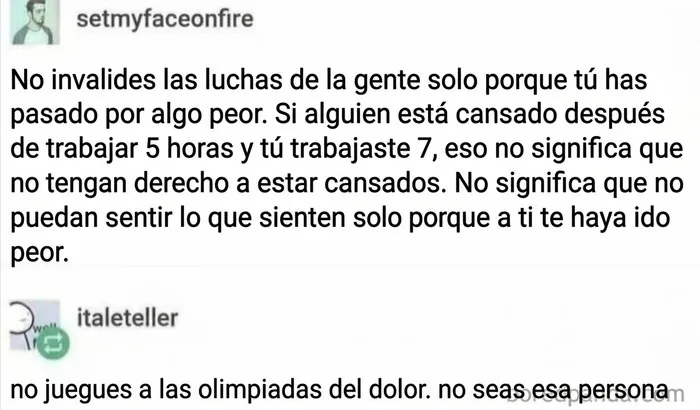 Publicación reconfortante sobre no invalidar luchas ajenas y empatía en el dolor