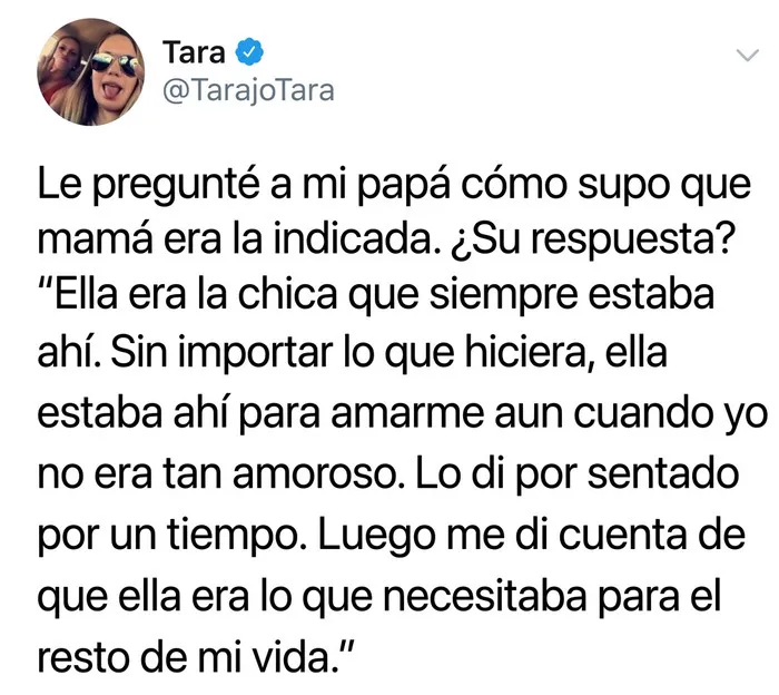 Publicación reconfortante sobre el amor incondicional y la importancia de la constancia en pareja