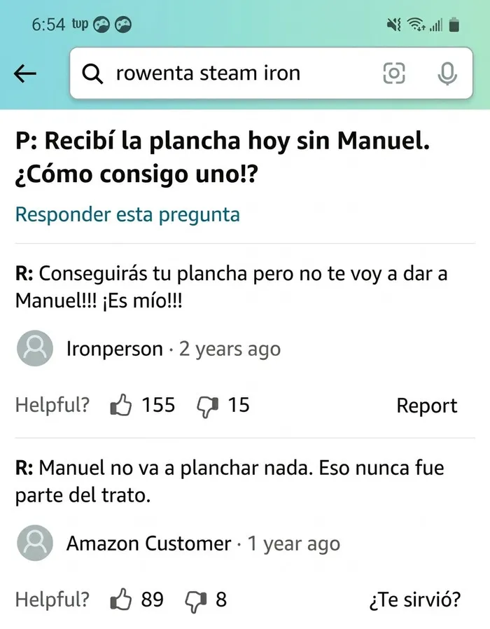 Respuestas graciosas sobre plancha y Manuel en reseñas Amazon