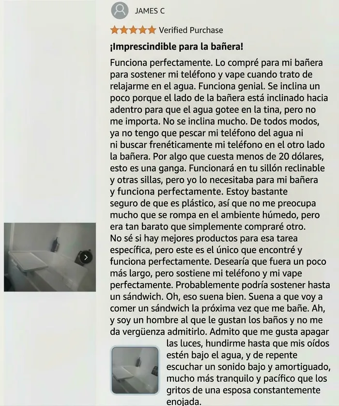 Reseña esencial para la bañera con soporte para teléfono y vape