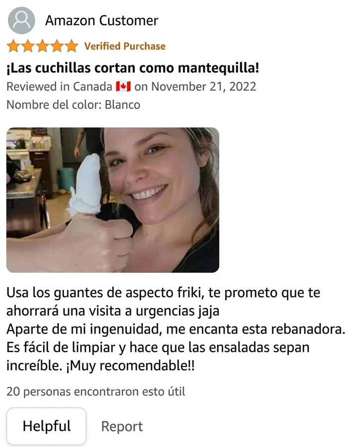Reseña divertida sobre cuchillas que cortan como mantequilla en Amazon
