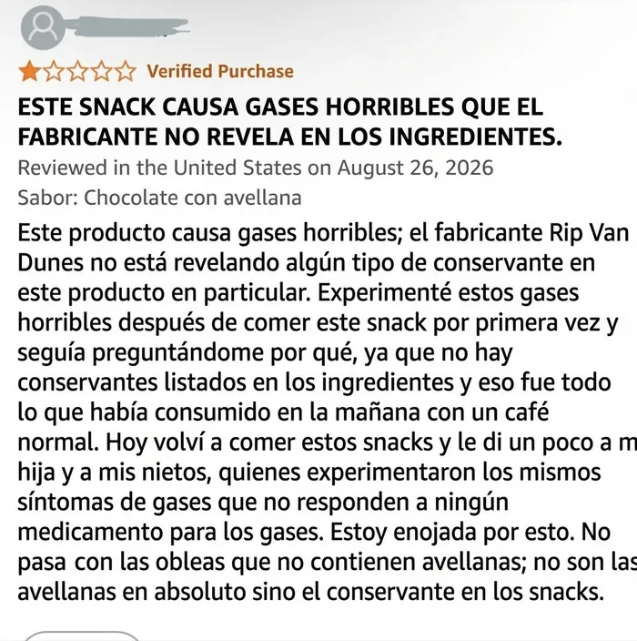 Reseña divertida sobre snack que causa gases horribles en Amazon