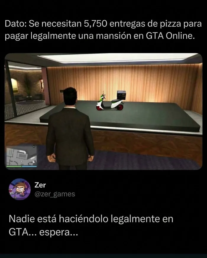 Meme sobre videojuegos y entregas de pizza, incluido en la selección de memes y bromas.