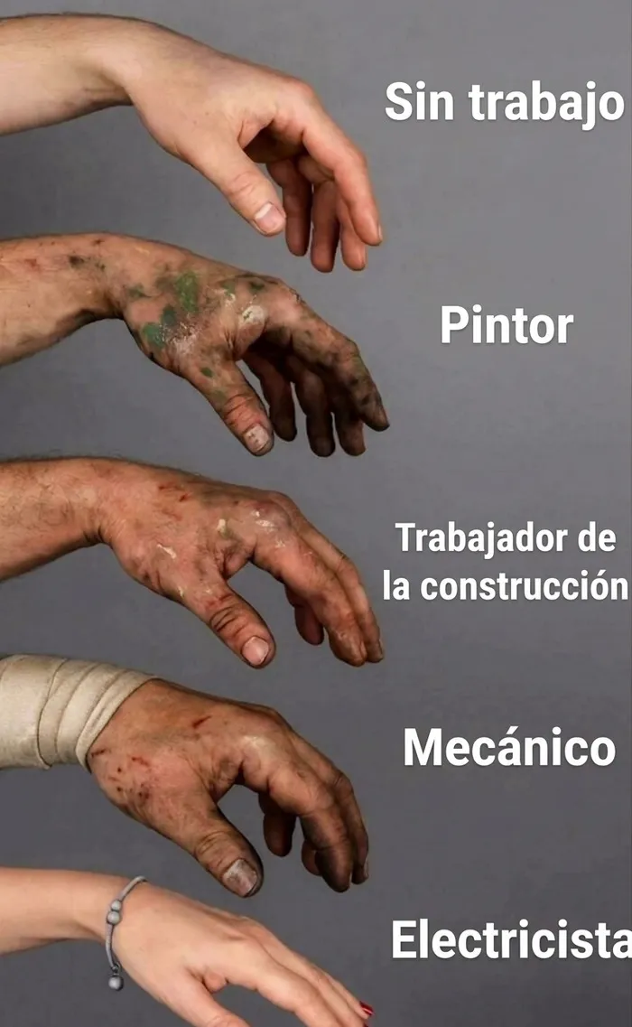 Meme sobre manos y profesiones que requiere ser explicado