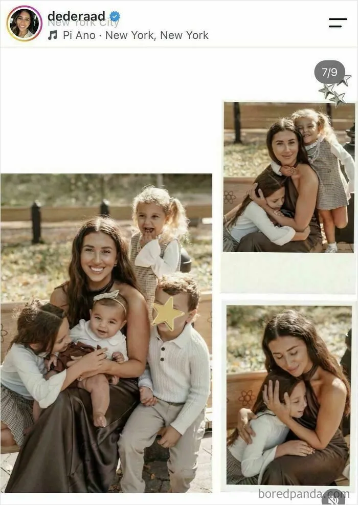 Publicación de Instagram con fotos familiares de influencers que comparten contenido cuestionable en internet.