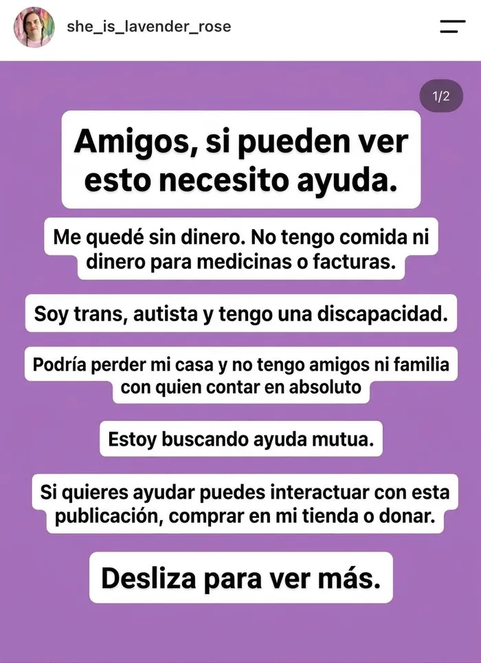Mensaje en redes sociales pidiendo ayuda económica, ejemplo de influencers haciendo el ridículo con sus publicaciones.