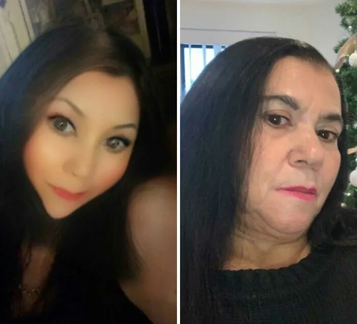 Comparación del antes y después de fotos tan retocadas con filtros que transforman la anatomía humana.