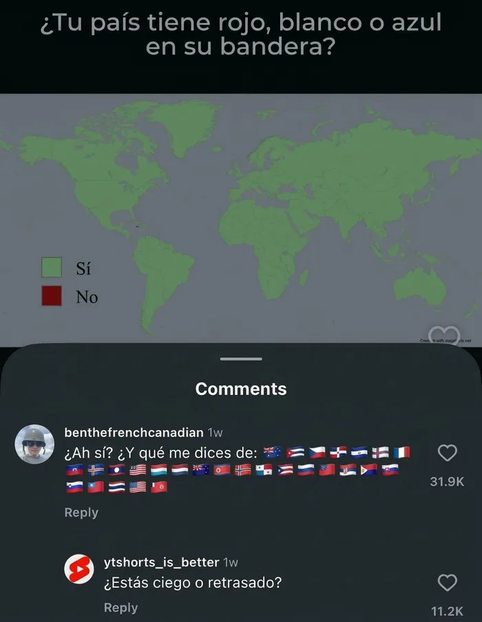 Personas en TikTok demostrando ignorancia sobre geografía y banderas en comentarios.