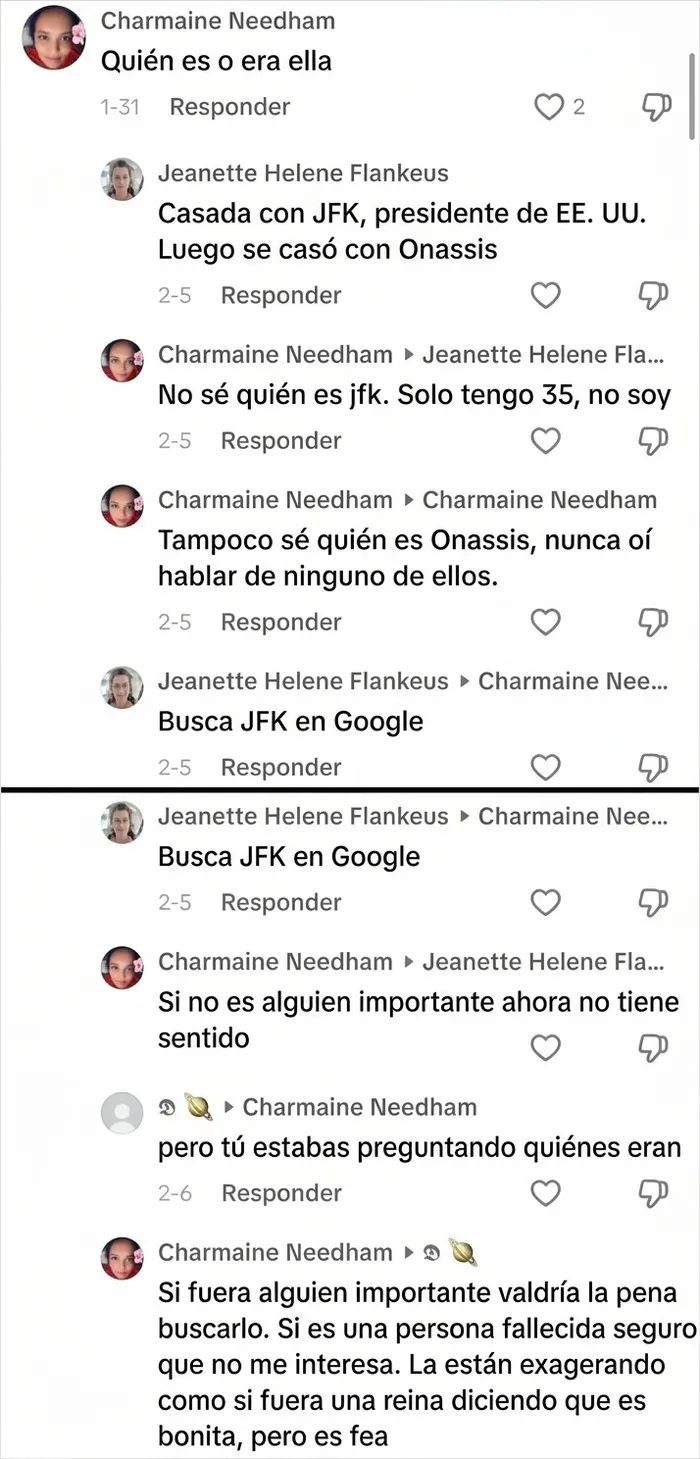 Captura de comentarios sobre historia demostrando ignorancia en TikTok.
