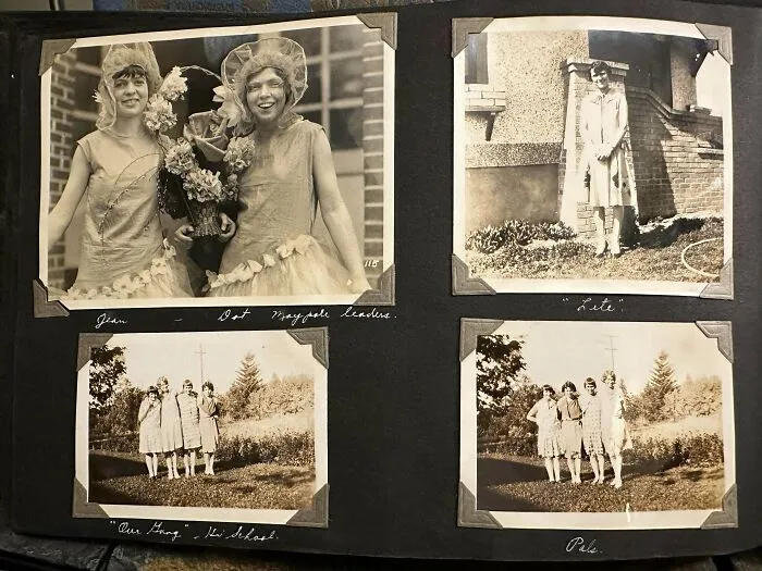 Fotos antiguas conservadas como objetos efímeros en un álbum de recortes vintage