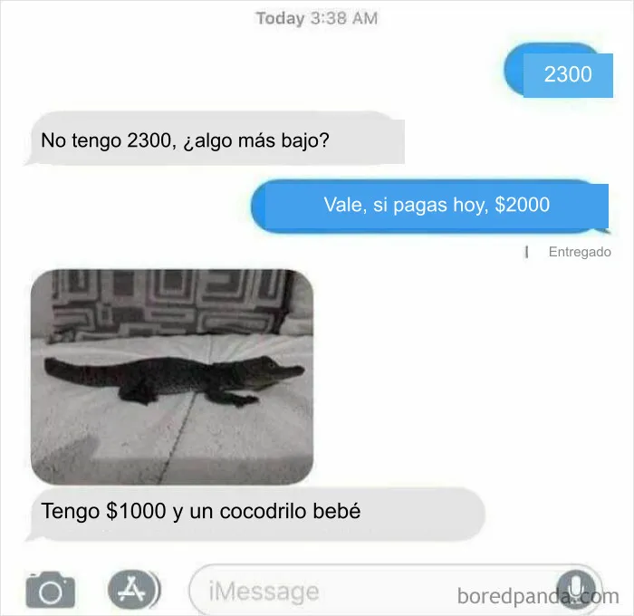 Chat donde un comprador ofrece un cocodrilo como pago, caso de pedigüeños exasperantes