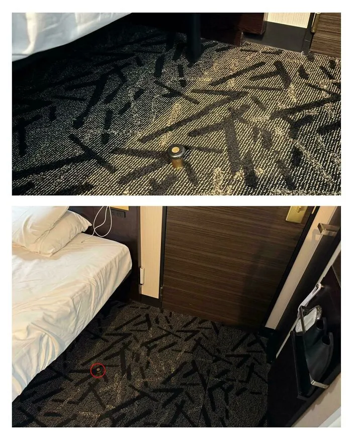 Tope de puerta casi invisible en la alfombra, un claro de estos fallos de diseño.