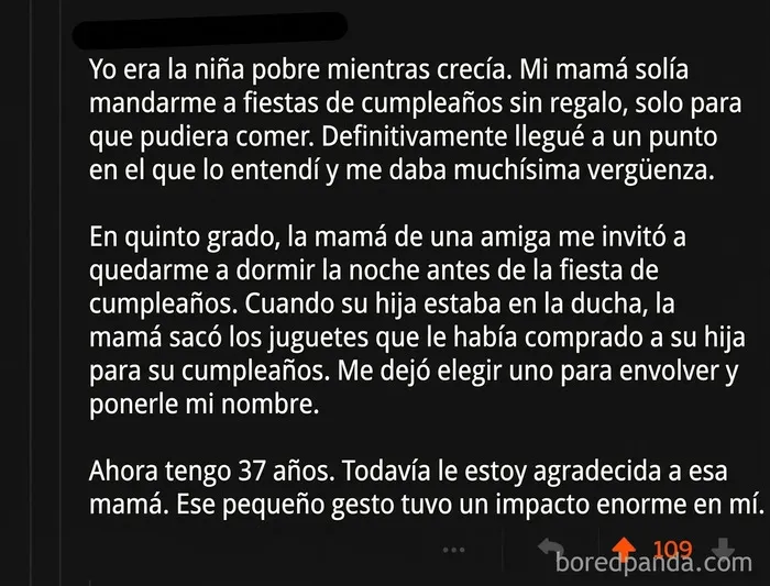 Publicaciones reconfortantes: emotivo texto sobre la generosidad de una madre durante la infancia.