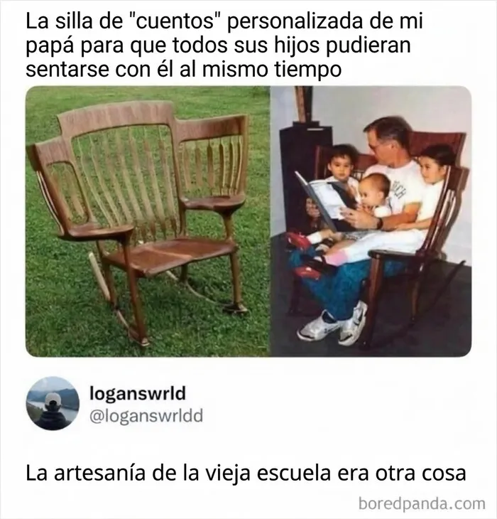 Silla de cuentos de madera en una colección de memes para reír