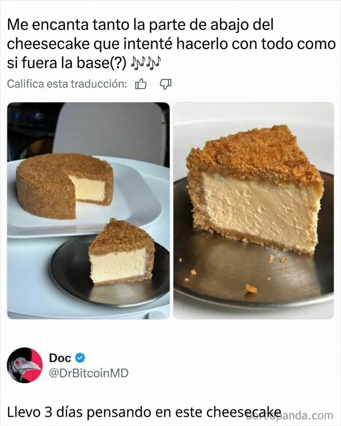 Pastel de queso inverso en una lista de memes para reír un rato