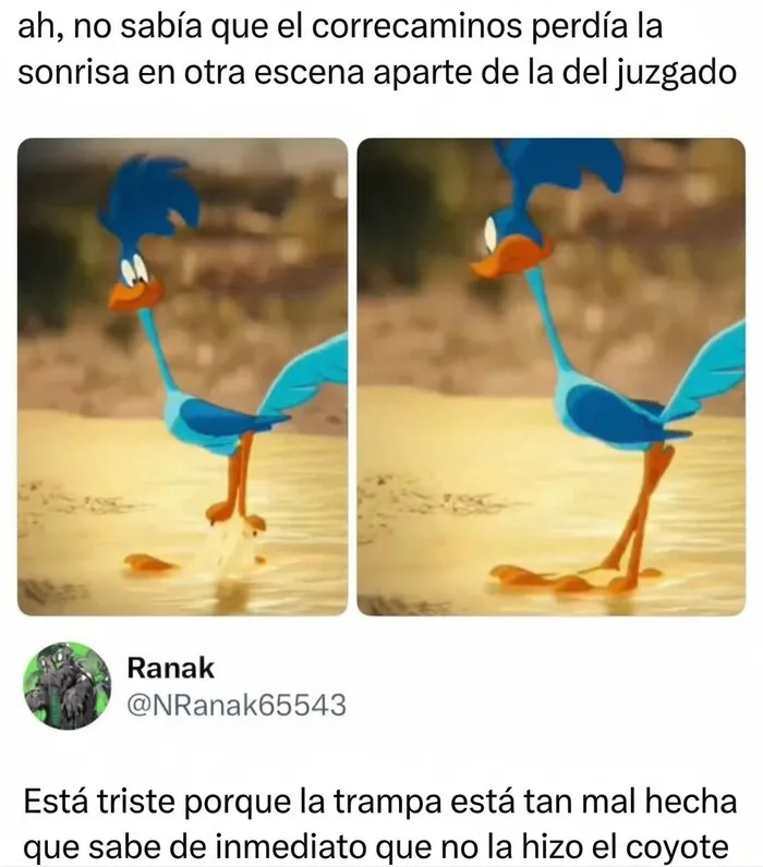 El Correcaminos triste en una escena divertida de memes para olvidar los problemas y reír un rato