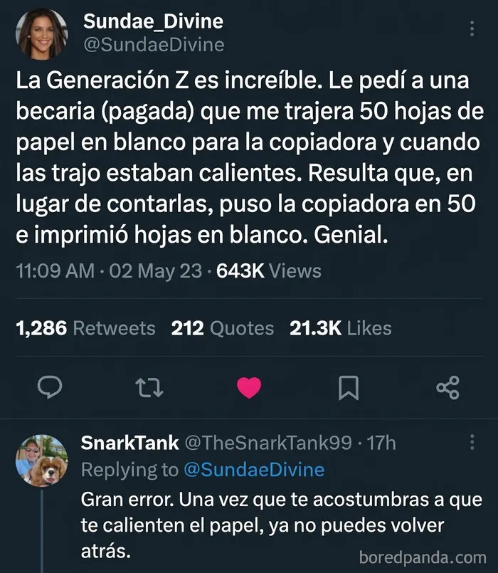 Tuits divertidos sobre una becaria y el uso de la copiadora.