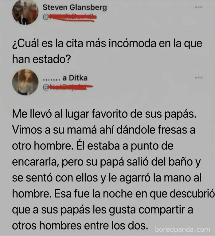 Tuits divertidos que cuentan la historia de una cita incómoda.
