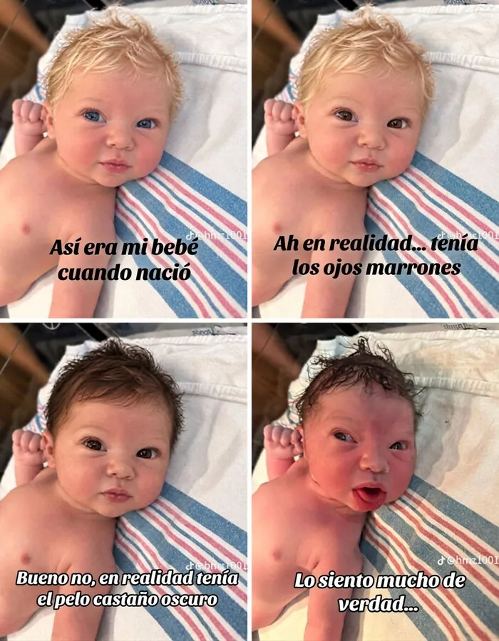 Fotos editadas de un bebé mostrando el cambio progresivo en la tendencia Lo siento mucho de TikTok.