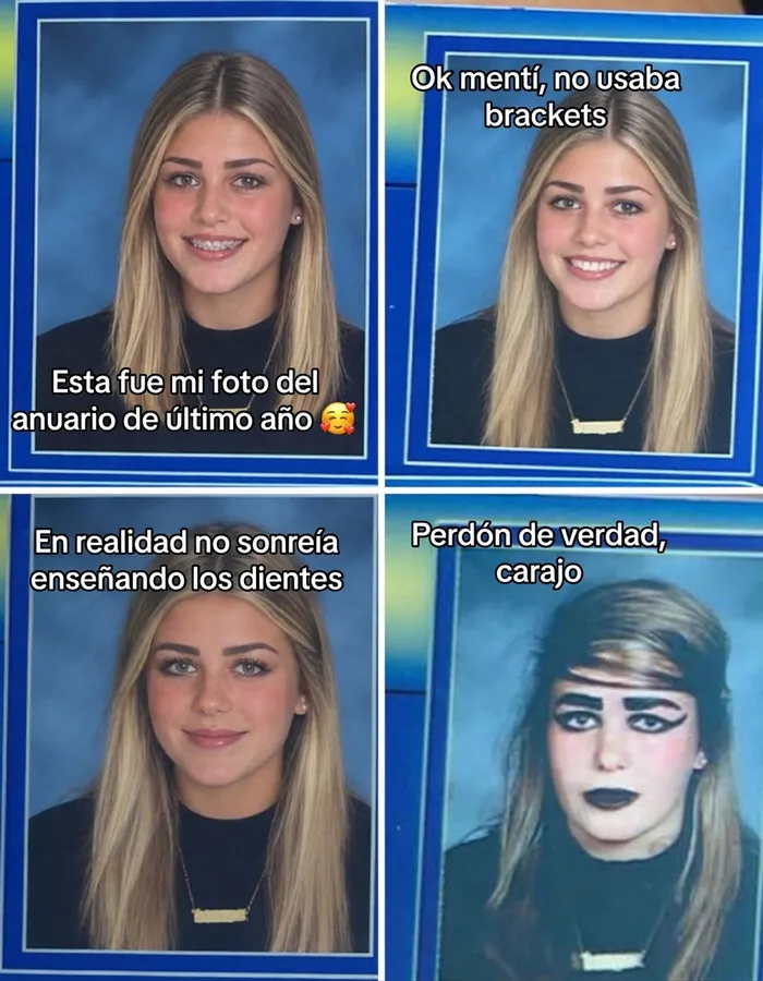 Cuatro fotos de anuario que muestran una divertida transformación de TikTok con la tendencia Lo siento mucho.