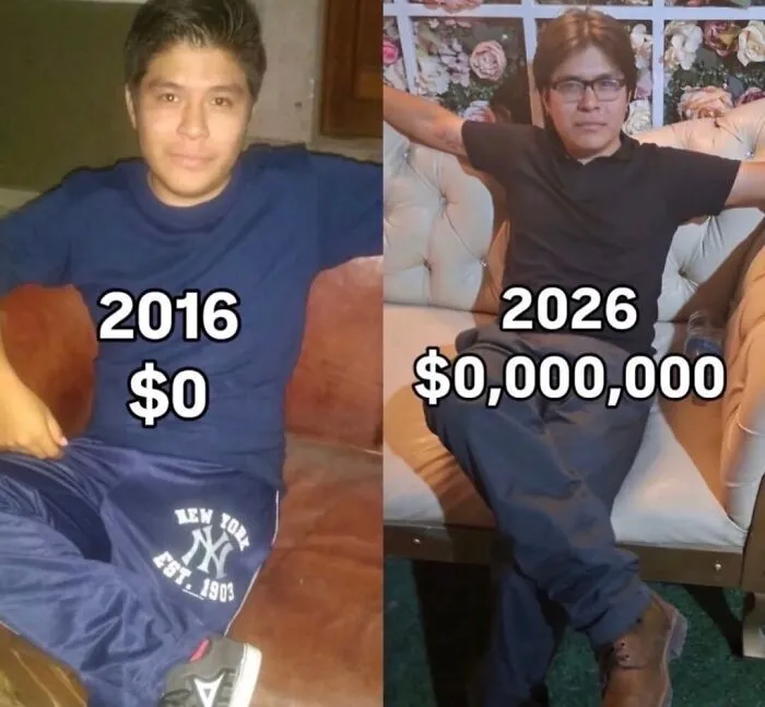 Meme divertido comparando el dinero en 2016 y 2026 sobre hábitos cuestionables del día a día.