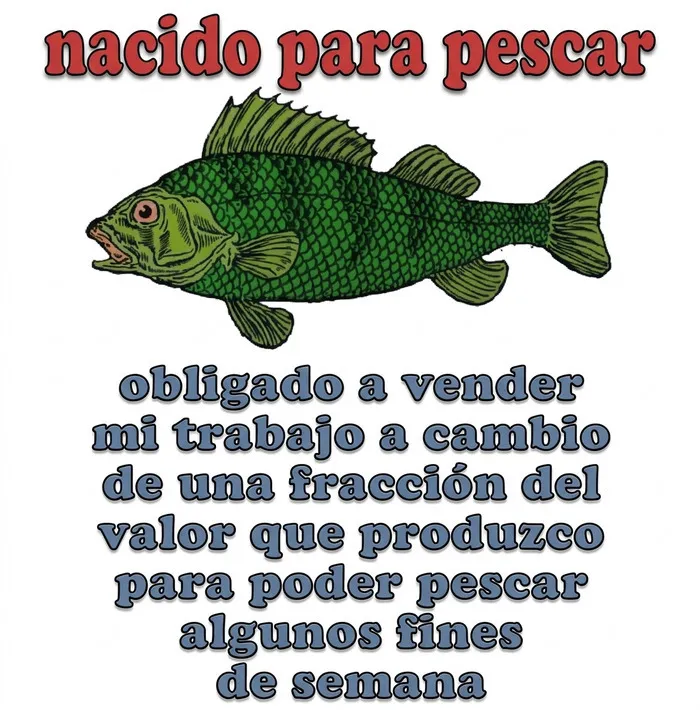 Dibujo de un pez verde en uno de estos memes divertidos sobre hábitos cuestionables y trabajo