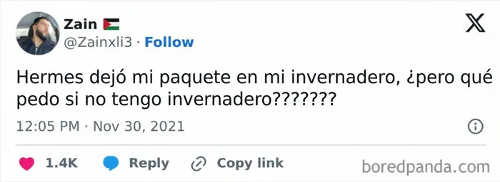 Publicación sobre la mala entrega de repartidores al dejar una entrega en un lugar equivocado