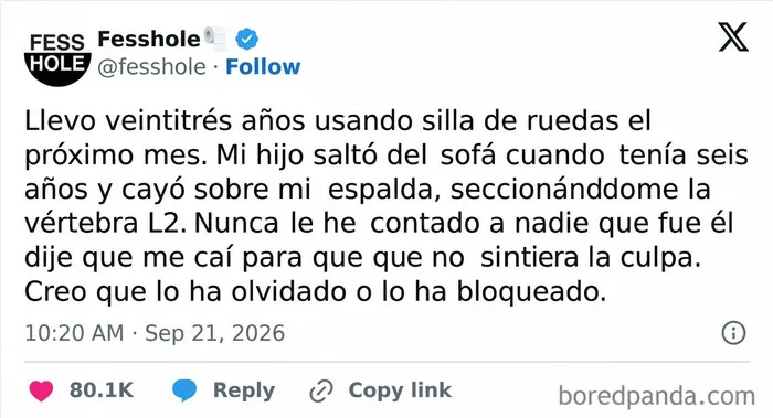 Publicación de Fesshole en X con confesiones anónimas sobre un secreto familiar guardado durante años.