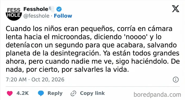 Imagen con una de las confesiones anónimas divertidas sobre detener el microondas para salvar el mundo