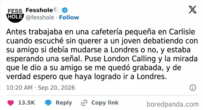 Publicación de confesiones anónimas sobre ayudar a alguien a tomar una decisión con música.