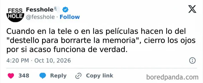 Mensaje de confesiones anónimas sobre alguien que cierra los ojos ante destellos para borrar la memoria.