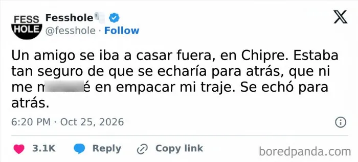 Captura de pantalla con confesiones anónimas sobre una boda cancelada