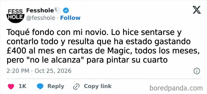 Mensaje con confesiones anónimas sobre gastos secretos en cartas de juego